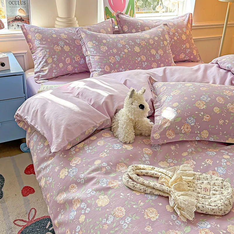 Floral Print 100% Cotton Duvet Cover Set with Two Pillow Shams