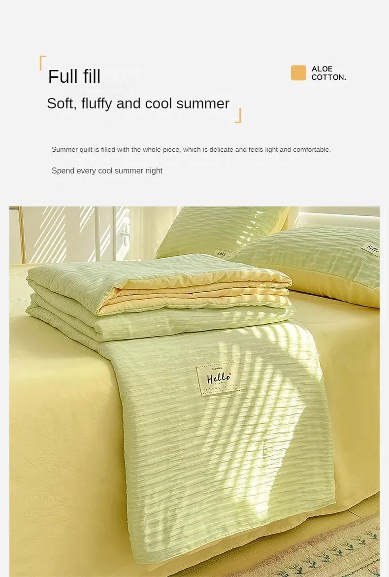 Lightweight Washed Cotton Quilt Set – Breathable Summer Bedding with Printed Pattern