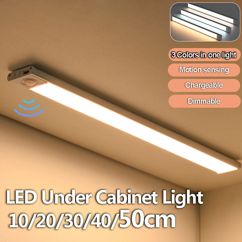 Under cabinet LED light bar with motion sensing and dimmable features