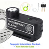 Black fingerprint unlock alarm disc lock device with a reminder cable and key set