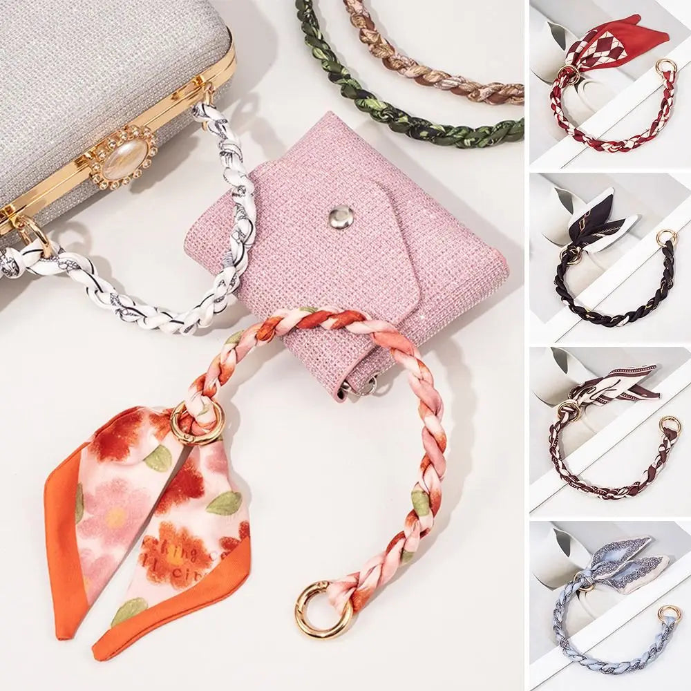 Decorative Silk Scarf Bag Chain with Detachable Bow
