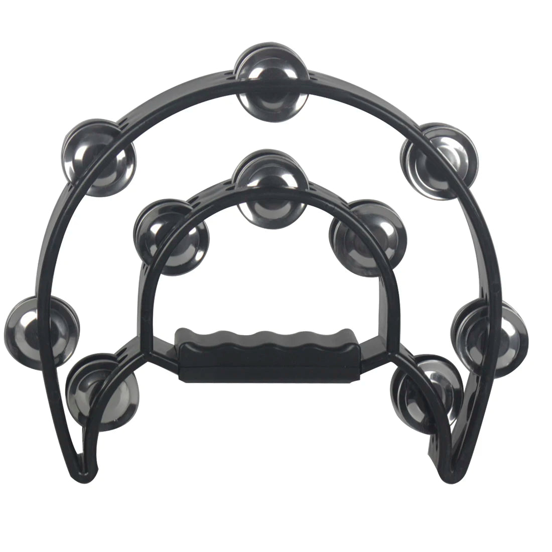 Black double-layer half moon tambourine with hand bells