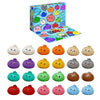 Eine Sammlung farbenfroher Knetschspielchen-Dumplings in einer Adventskalender-Blindbox-Verpackung.