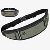 A black canvas waist pack with adjustable straps and multiple pockets shown in a top-down view.