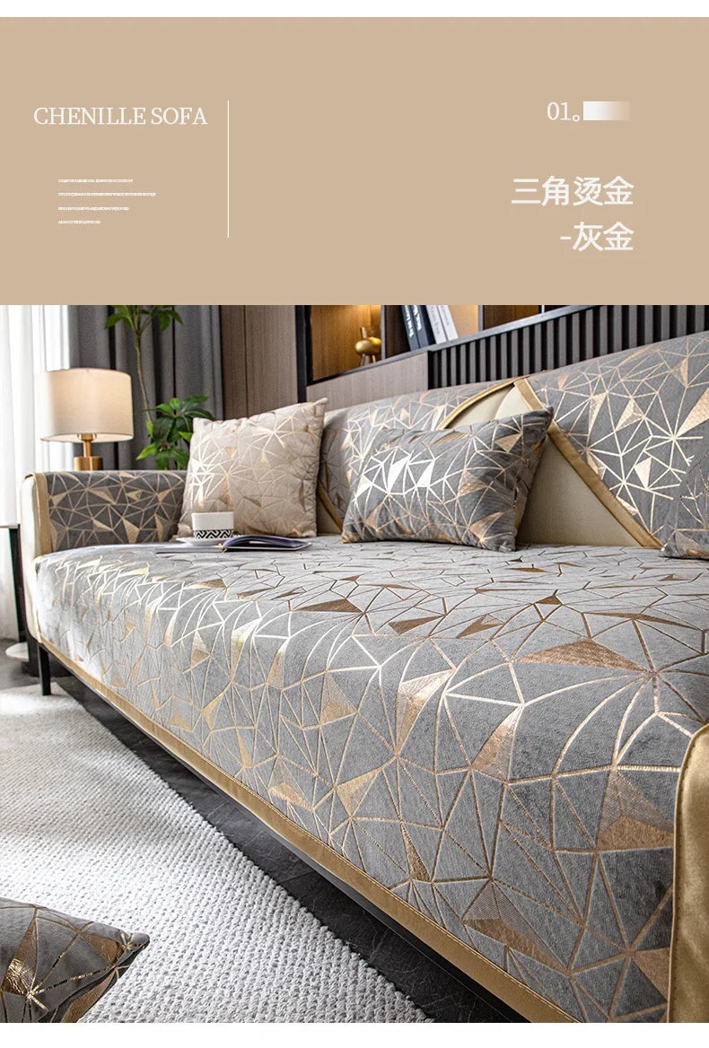 Luxury Chenille Sofa Cover with Anti-Slip Backing