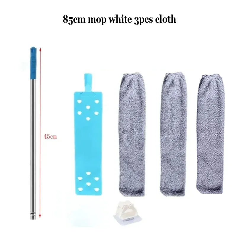 White mop cloth set including a 85cm mop and three cloths for cleaning