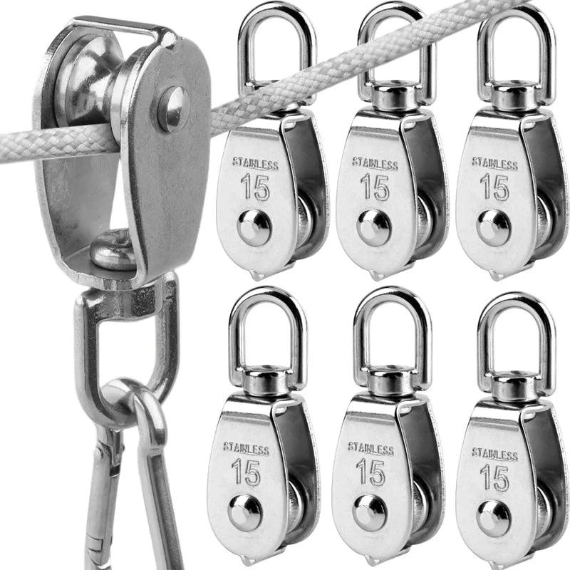 Stainless steel swivel pulley with hook for lifting and rigging