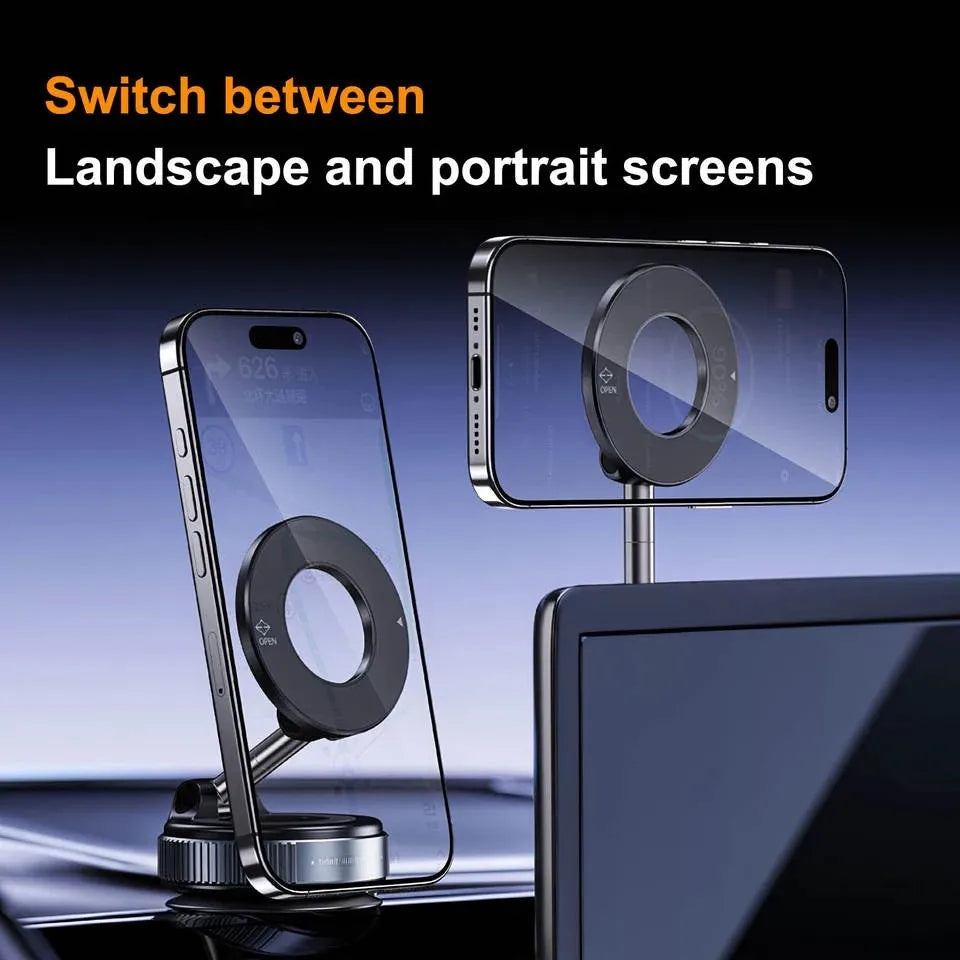 Ein Handyhalter ermöglicht den Wechsel zwischen Quer- und Hochformat für Smartphones.