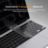 A transparent TPU material keyboard cover for a MacBook, showing the clear design and typing surface.