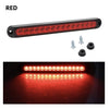 A red LED light bar with multiple bulbs is shown, illuminating a surface.