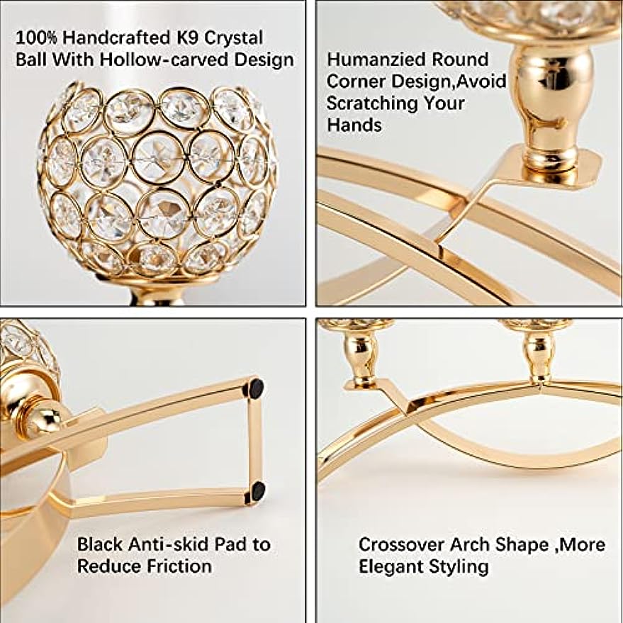 Gold 3-Arm Candelabra with Crystal Bowls for Elegant Table Decor