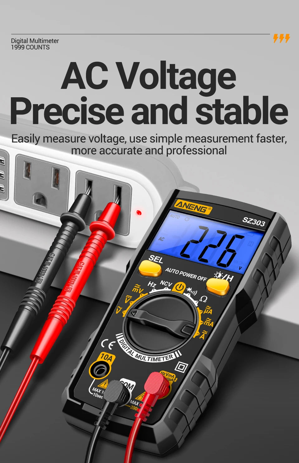 Digital Multimeter with NCV, Auto-Ranging and LCD Backlit Display