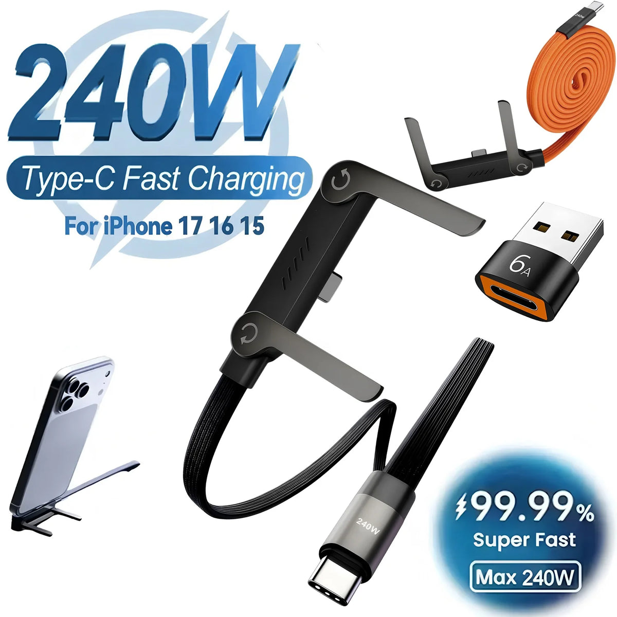 2-in-1 Foldable Charging Stand with Fast-Charge Cable
