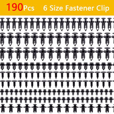 A collection of 190 nylon push rivet clips in six different sizes for automotive trim.
