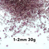 A pile of small, translucent pinkish-purple decorative stone pebbles measuring 1-2mm and weighing 30 grams.