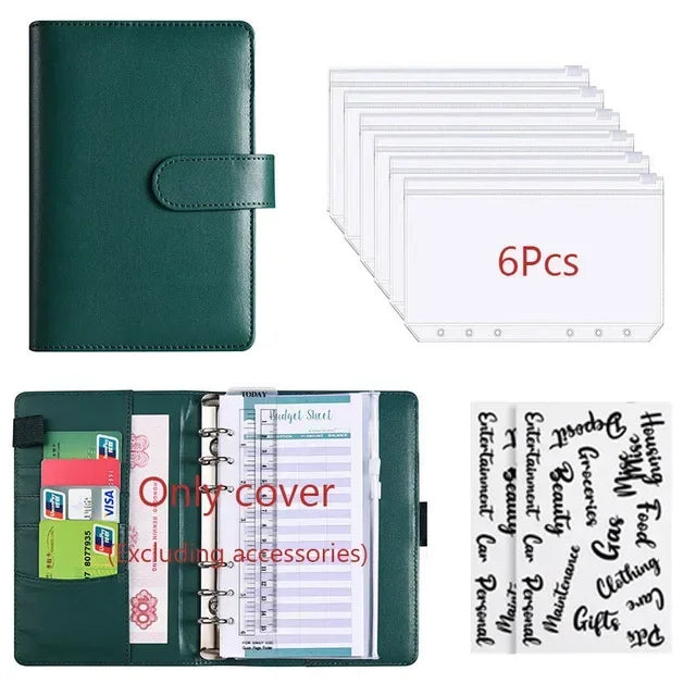 A6 PU Leather Budget Binder with Cash Envelope Organizer