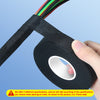 A hand is holding a black electrical tape wrapped around a wire, showing the width of the product.