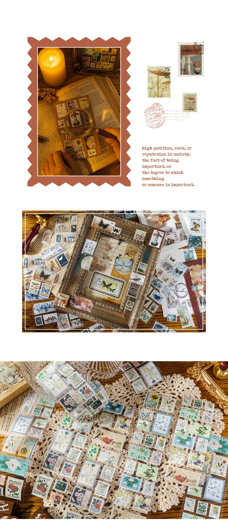 Vintage Stamp Tape Stickers Roll for Journals and Crafts