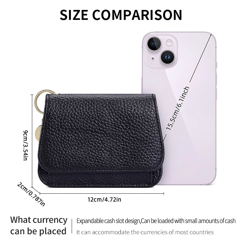 Women's RFID-Blocking Leather Wallet with Keychain and Coin Pocket
