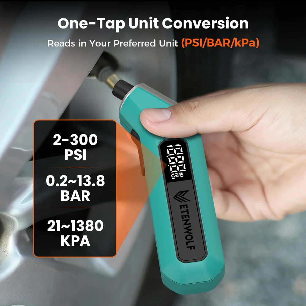 Digital Tire Pressure Gauge with Backlit Display and 3–200 PSI Range