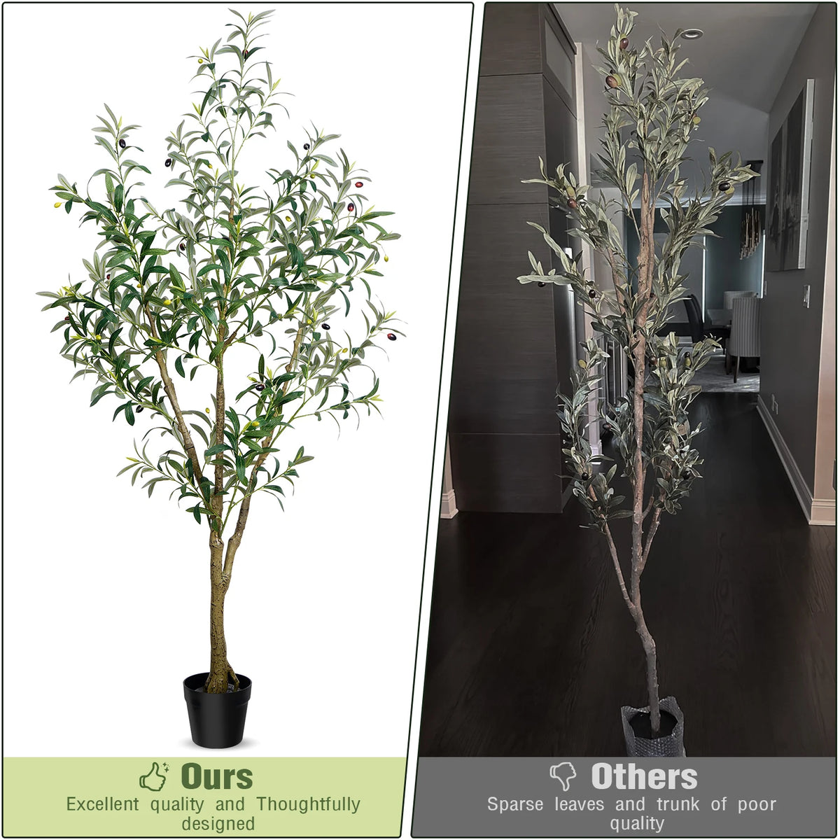 Lifelike Artificial Olive Tree in Black Pot with Natural Wood Trunk