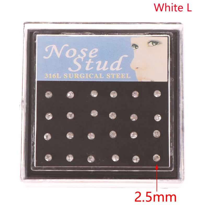 Rhinestone Nose Stud Set - 24-Piece Collection