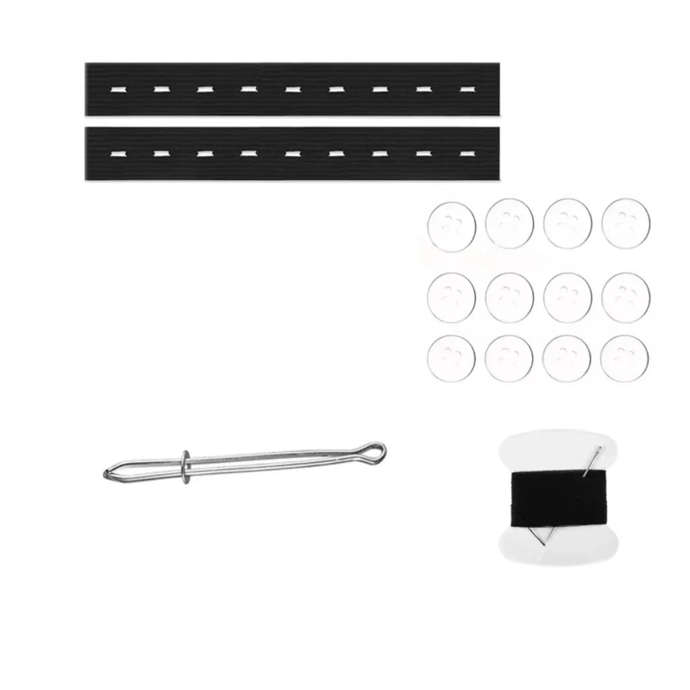 A set of black invisible belt and waistline clips for tightening clothing.