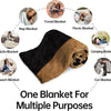 A single fleece throw blanket shown with various uses including travel, nap, picnic, camping, beach, and car applications.