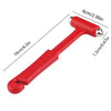 Red car emergency escape hammer with glass breaker and seatbelt cutter shown in profile view
