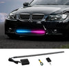 A 22-inch RGB LED car scanner light strip and remote control shown next to a black car headlight.