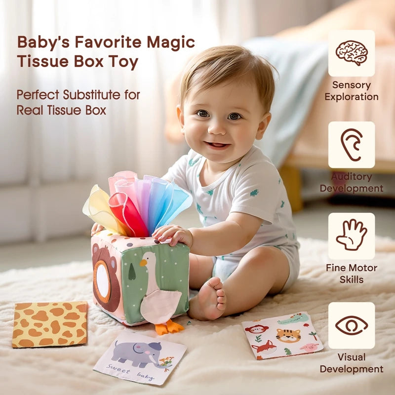 Montessori Sensory Tissue Box Toy with Soft Scarves