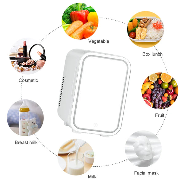Compact LED Makeup Fridge with Mirror