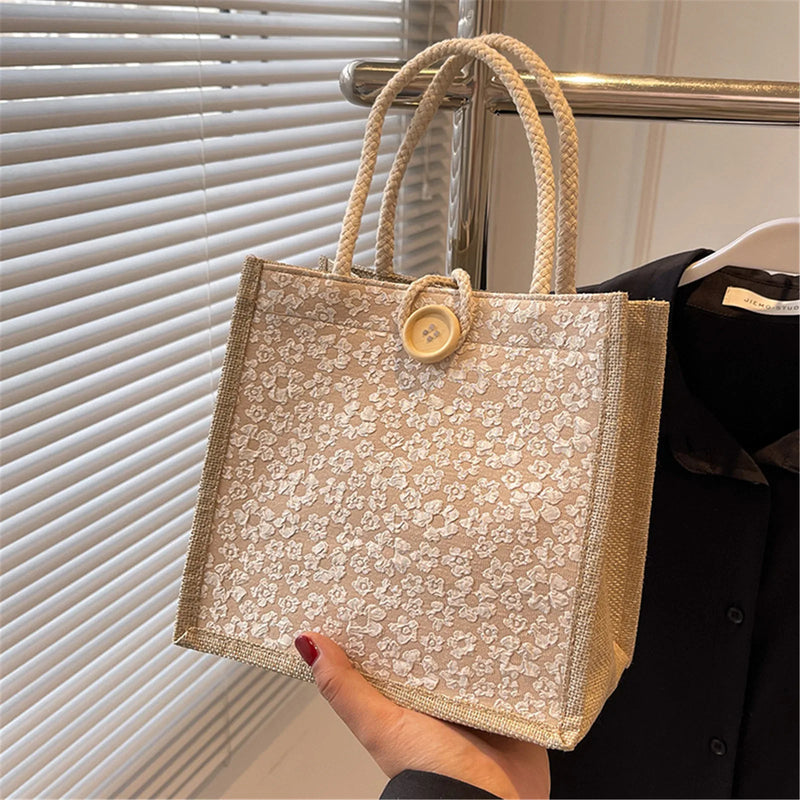 Floral Linen Cotton Tote Bag