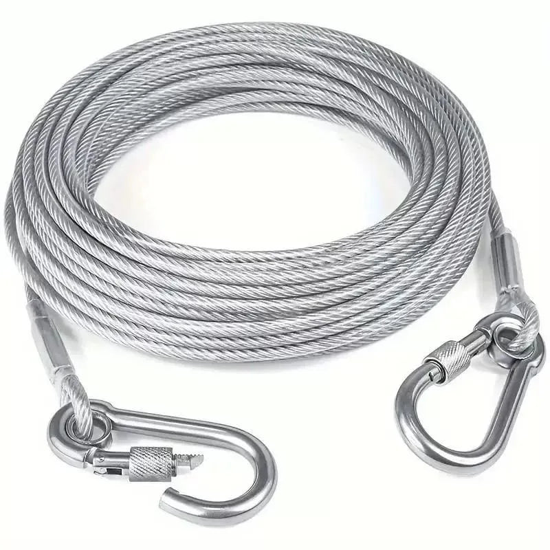 Stainless steel multi-purpose rope featuring a metal clasp and hook for various uses