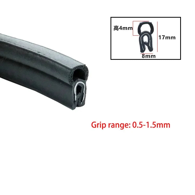 Black U-shaped EPDM rubber edge trim with dimensions 4mm, 8mm, and 17mm.