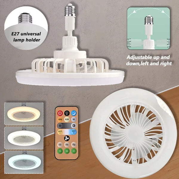 Lámpara de techo moderna LED blanca con soporte ajustable y control remoto.