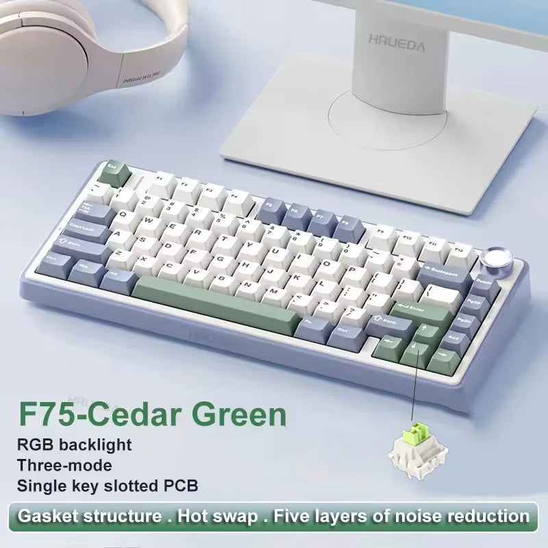 لوحة مفاتيح AULA F75 الميكانيكية اللاسلكية/بلوتوث/السلكية للألعاب، إضاءة RGB قابلة للتخصيص، تخطيط 75%، تصميم OEM مع هيكل Gasket