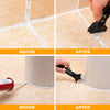 Before and after images showing the use of a caulk tool kit for sealing grout lines in tile and ceramic surfaces.