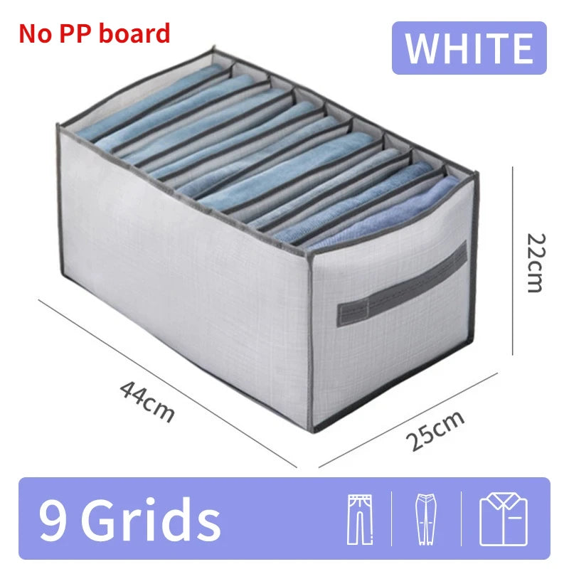 White foldable closet organizer box with nine grids for storing underwear, socks, and accessories