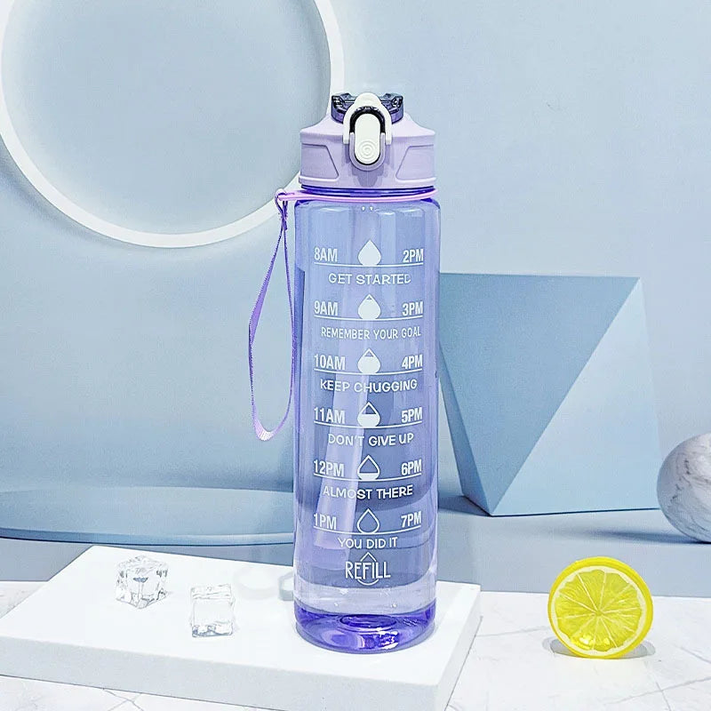 Motivational Time-Marker Water Bottle with Straw