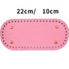 Pink PU leather oval bag bottom for DIY crochet and knitted bags, measuring 22cm by 10cm.