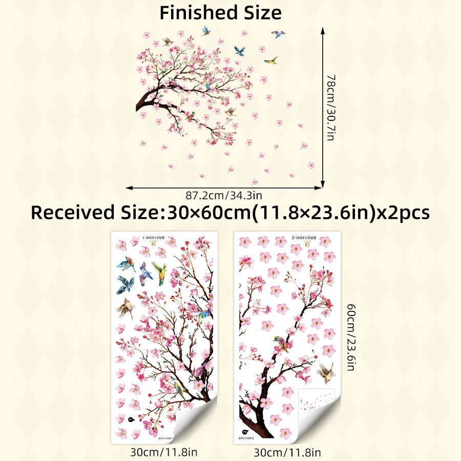 Peach Tree Branches Bird Cage Wall Decal