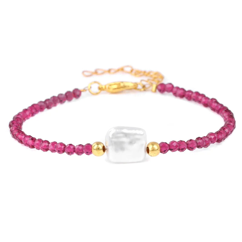 Natural Stone Bead Bracelet with Adjustable Lace-Up Closure