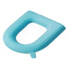 Light blue soft EVA toilet seat cover with a contoured shape and textured surface.
