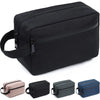 A set of four black and gray waterproof travel toiletry bags shown in various colors and angles.