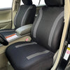 A black and gray universal two-tone car seat cover set installed in a vehicle interior.