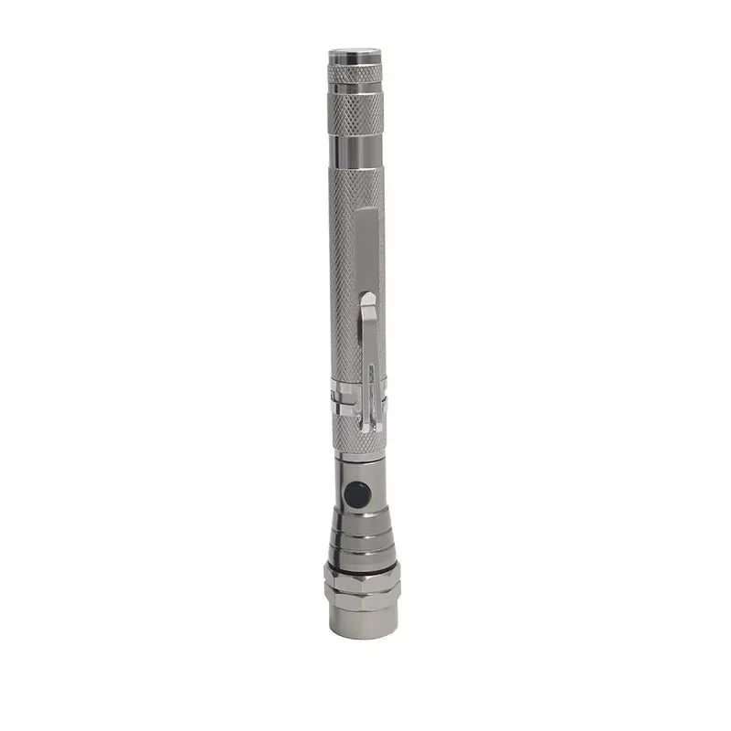 Silver magnetic LED pick-up flashlight with a flexible head