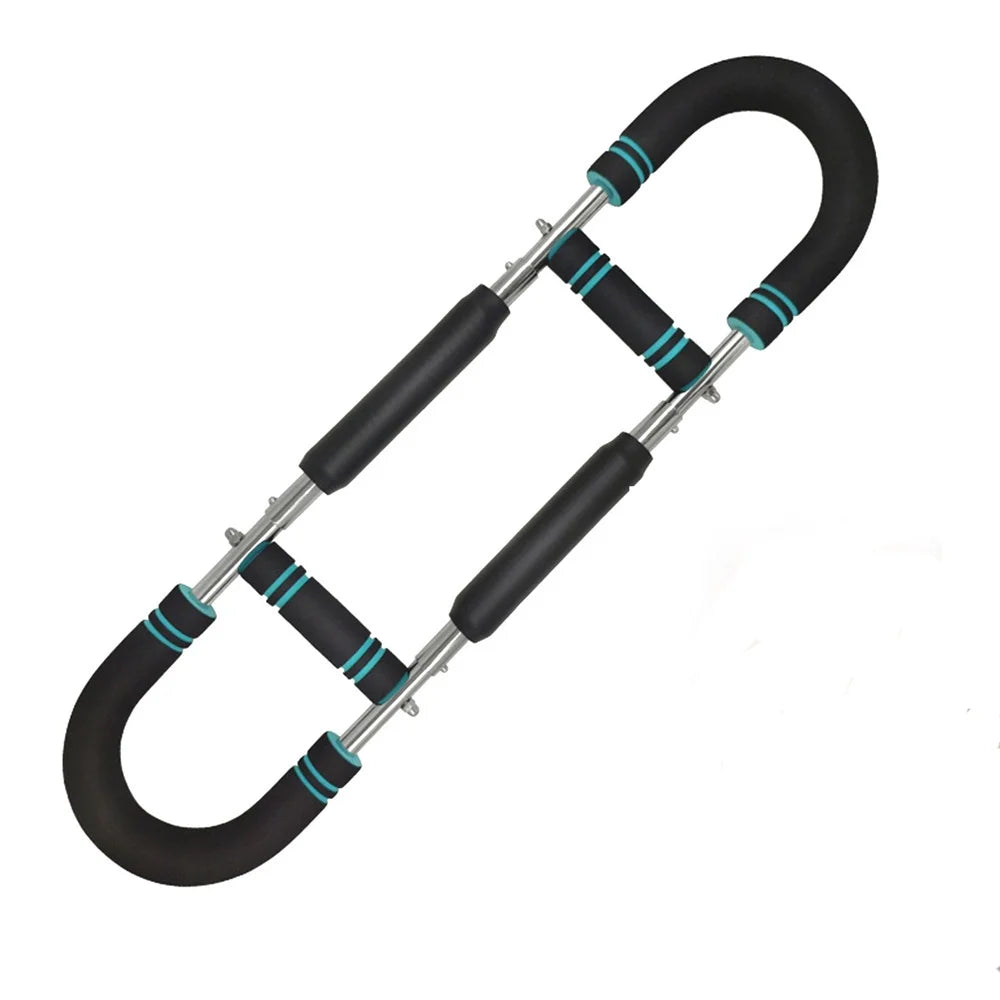 Black and teal adjustable chest expander and arm trainer with silver hardware