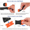 Instructions showing how to take out a dull blade and insert a new blade for a plastic razor blade scraper tool