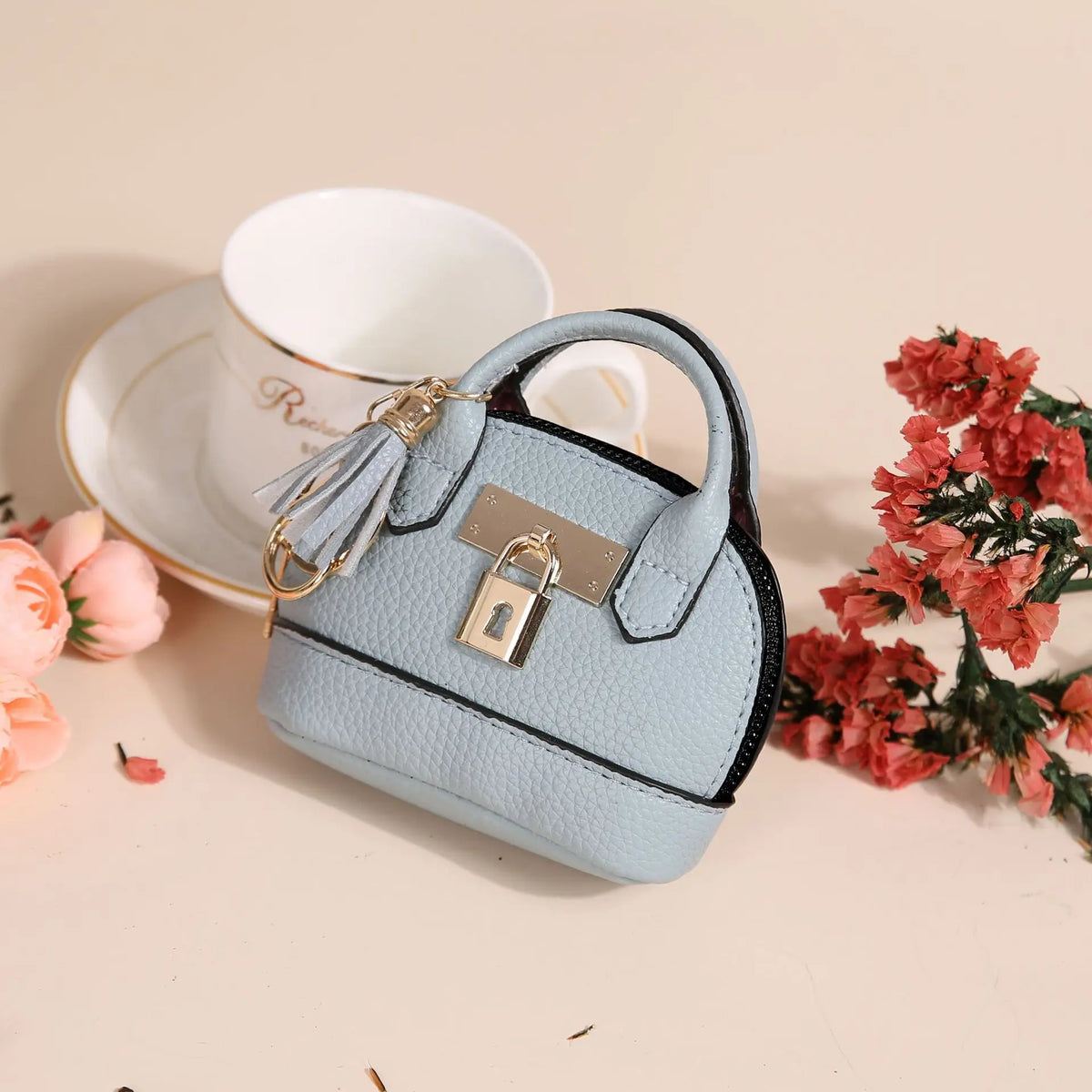 Mini Leather-Look Coin Purse with Keychain